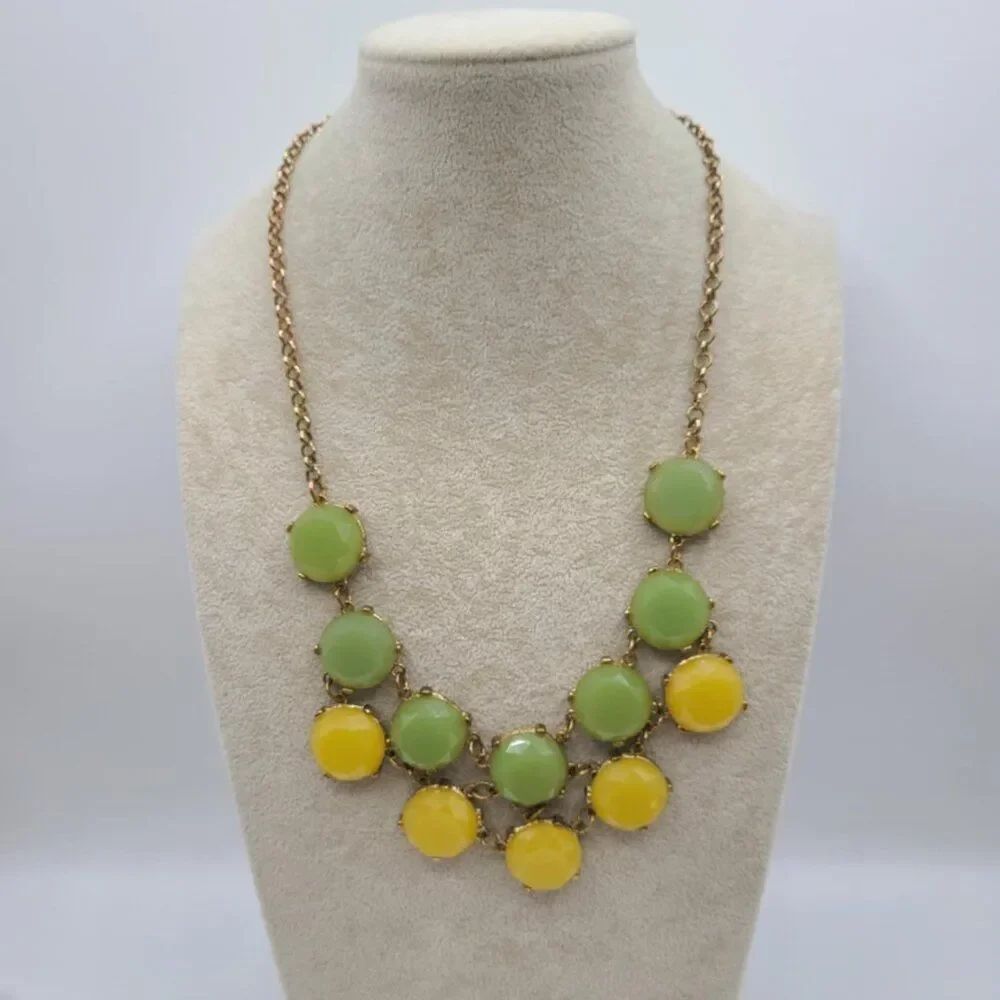 J Crew Green Yellow Gold Tone Stone Statement Necklace